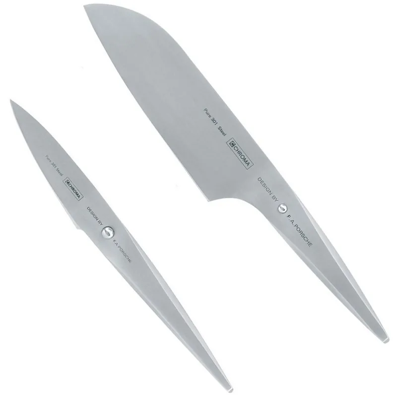 Chroma TYPE 301 Nóż Santoku, Nóż do Obierania - Zestaw 2 Noży Premium
