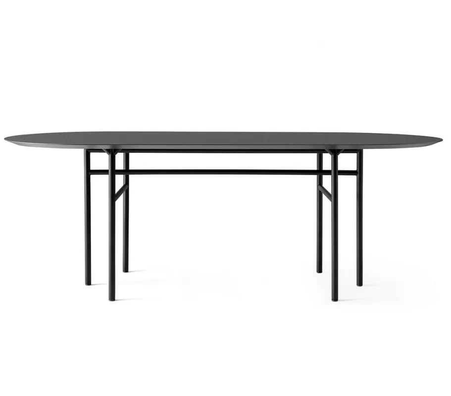 Tani Menu SNAREGADE Stół Owalny 210 cm Czarny / Blat Czarne Linoleum