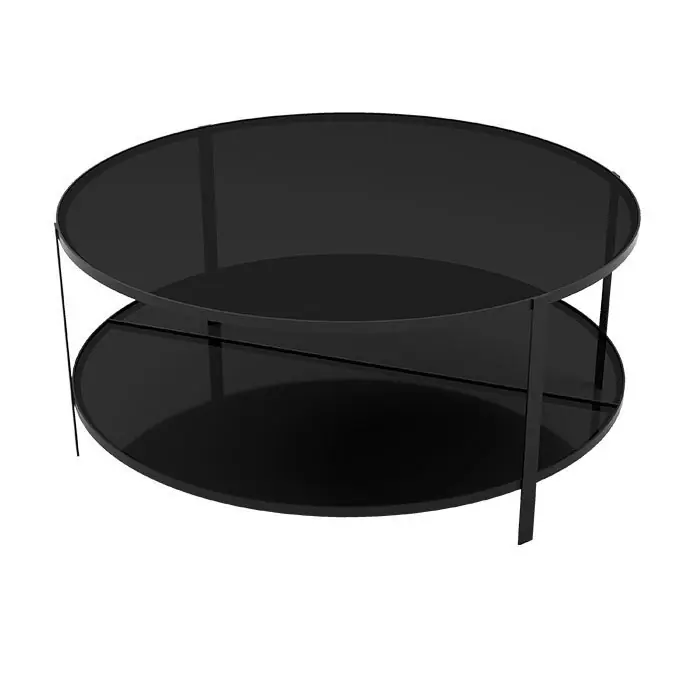 Oferta limitowana Aytm FUMI Okrągły Stolik ze Szklanym Blatem 90 cm - Czarny