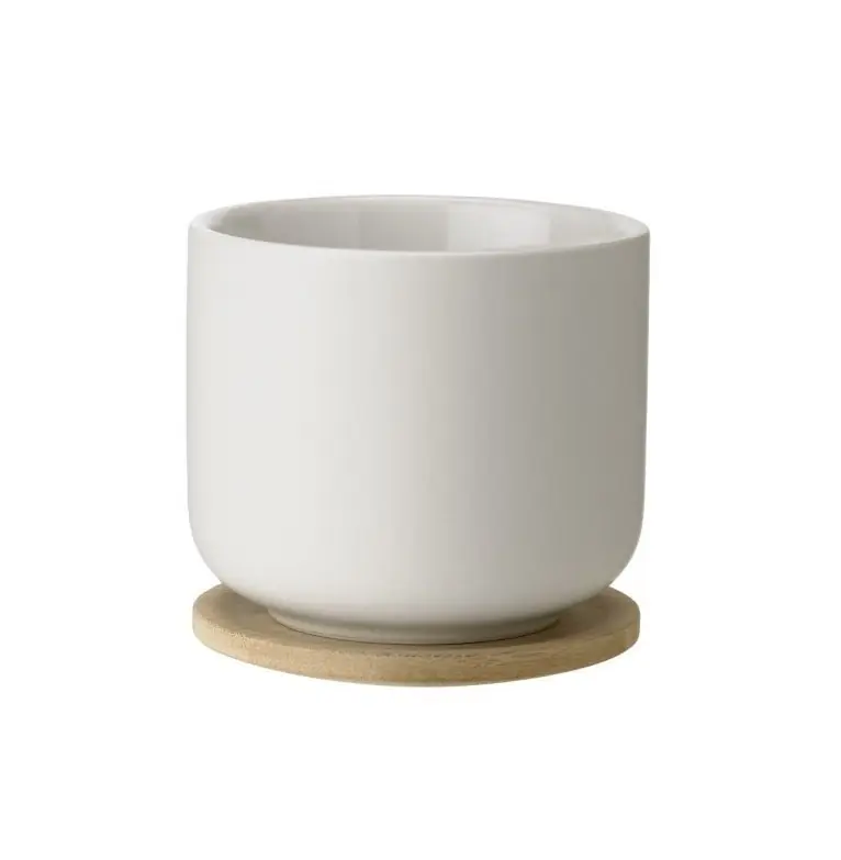 Cena promocyjna Stelton THEO Kubek Ceramiczny z Pokrywką Bambusową / Piaskowy