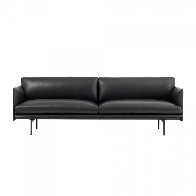 Muuto OUTLINE Sofa 3-Osobowa - Czarna Skóra / Czarne Nogi Popularny