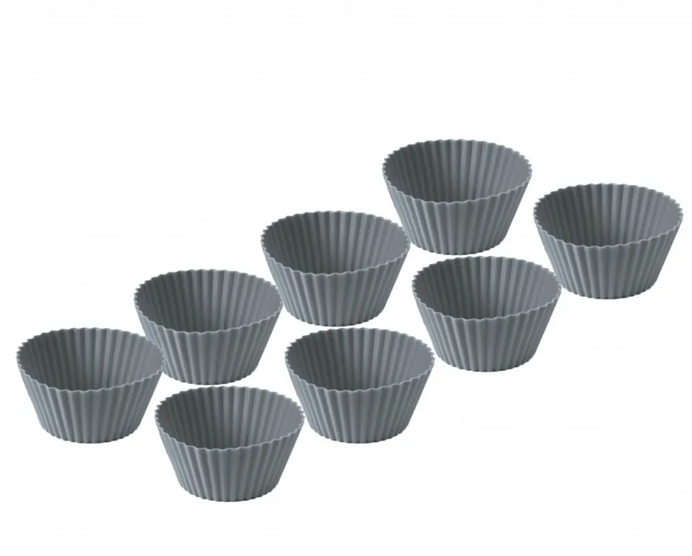 Najlepsza cena Holm KITCHEN Silikonowe Foremki do Babeczek - Muffinów 8 Szt. Szare