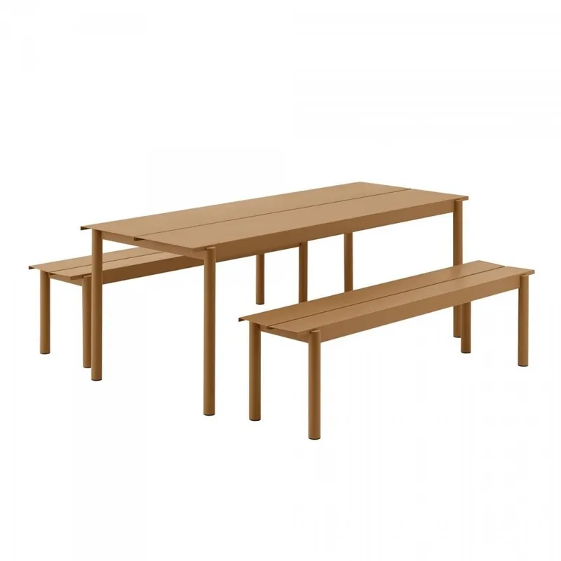 Oferta limitowana Muuto LINEAR Zestaw Mebli Ogrodowych - Stół 200 cm + 2 Ławki - Pomarańczowy