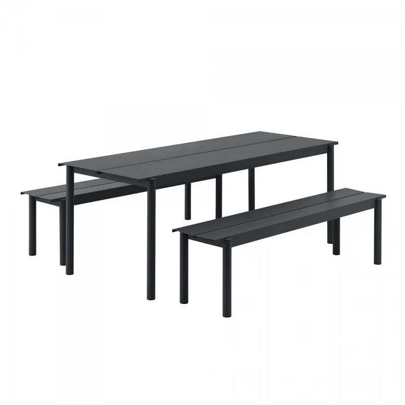 Muuto LINEAR Zestaw Mebli Ogrodowych - Stół 200 cm + 2 Ławki - Czarny Tylko dziś