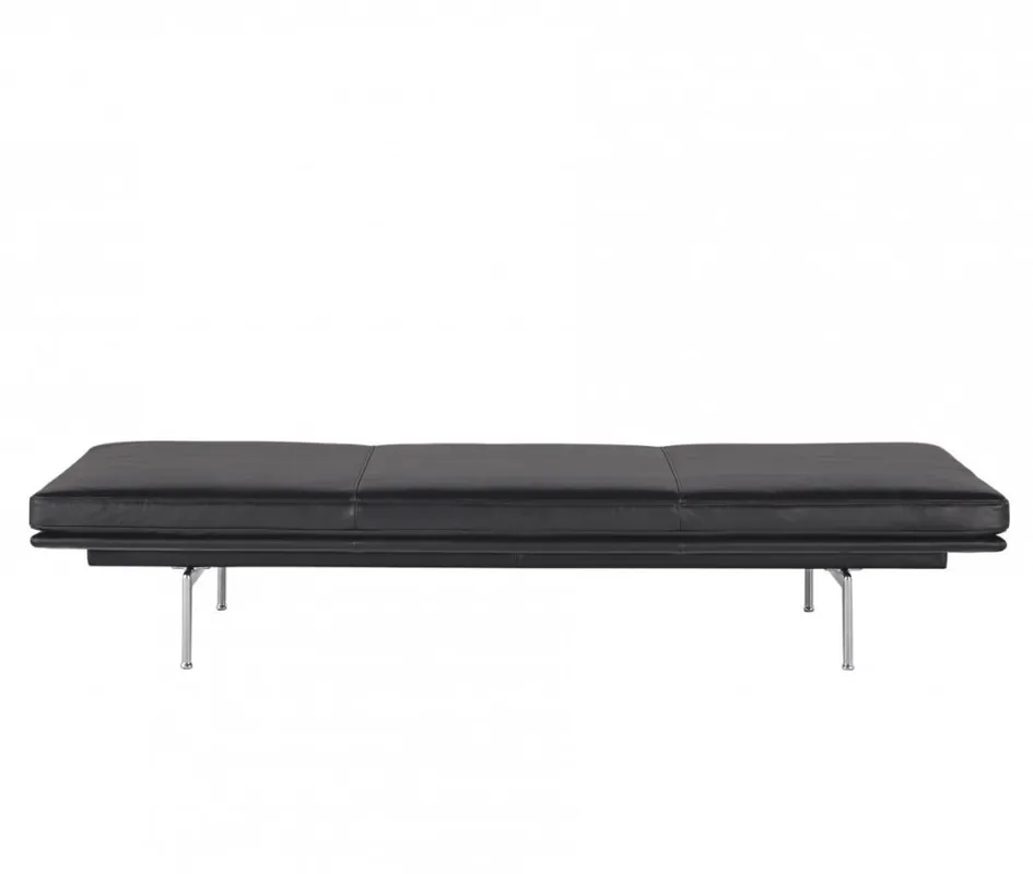 Sprawdź teraz Muuto OUTLINE Leżanka 200 cm Skóra Czarna / Nogi Srebrne Aluminium