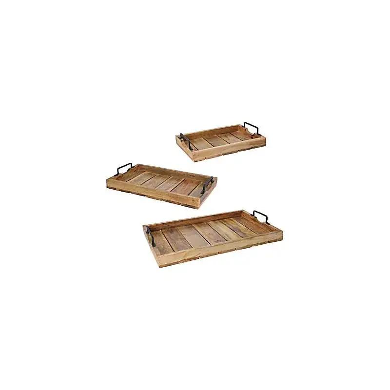 Szybka wysyłka Taca drewno mango z metalowymi uchwytami 39x57h5cm
