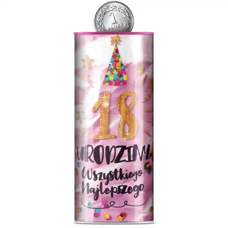 Zniżka Skarbonka PUSZKA URODZINY 18 (osiemastka) 6,5xh16,5cm