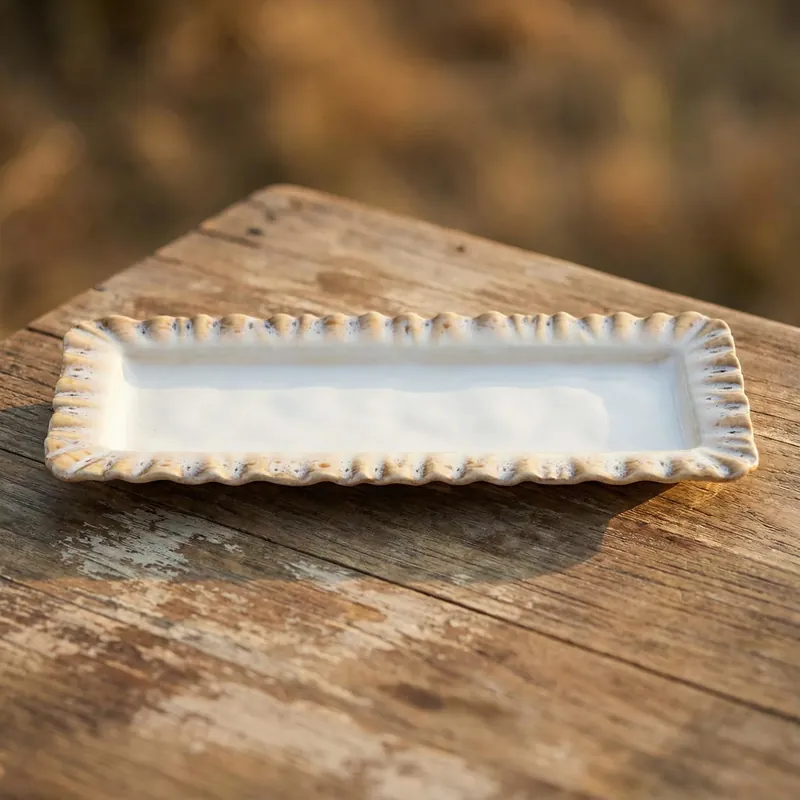 Patera prostokątna EASY LIFE 36 x 16 cm biało-beżowa Hit cenowy
