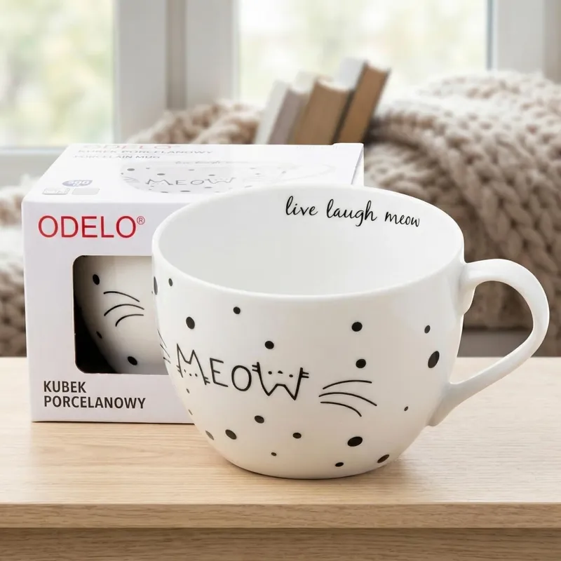 Wybór klientów Kubek porcelanowy ODELO RENE 500 ml biały MEOW