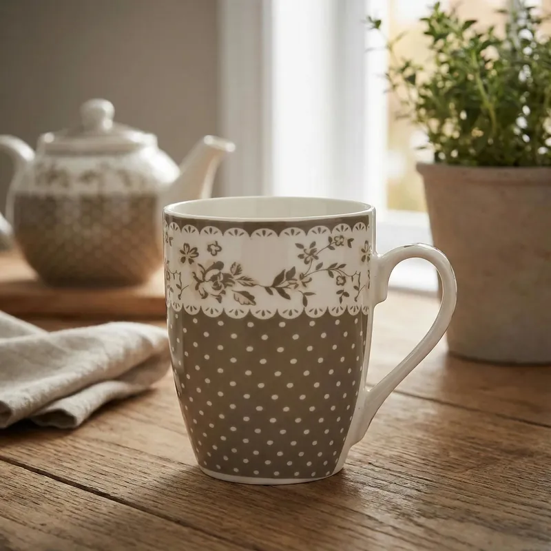 Kubek ceramiczny TADAR CHICA KROPECZKI I KWIATY CIEMNY 350 ml Nowy