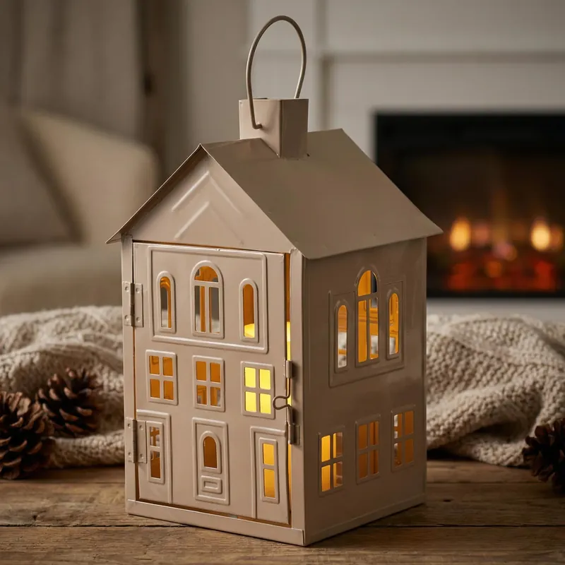 Bezpieczna płatność Lampion domek MONDEX ROGER 20,3x20x33,8 cm beżowy
