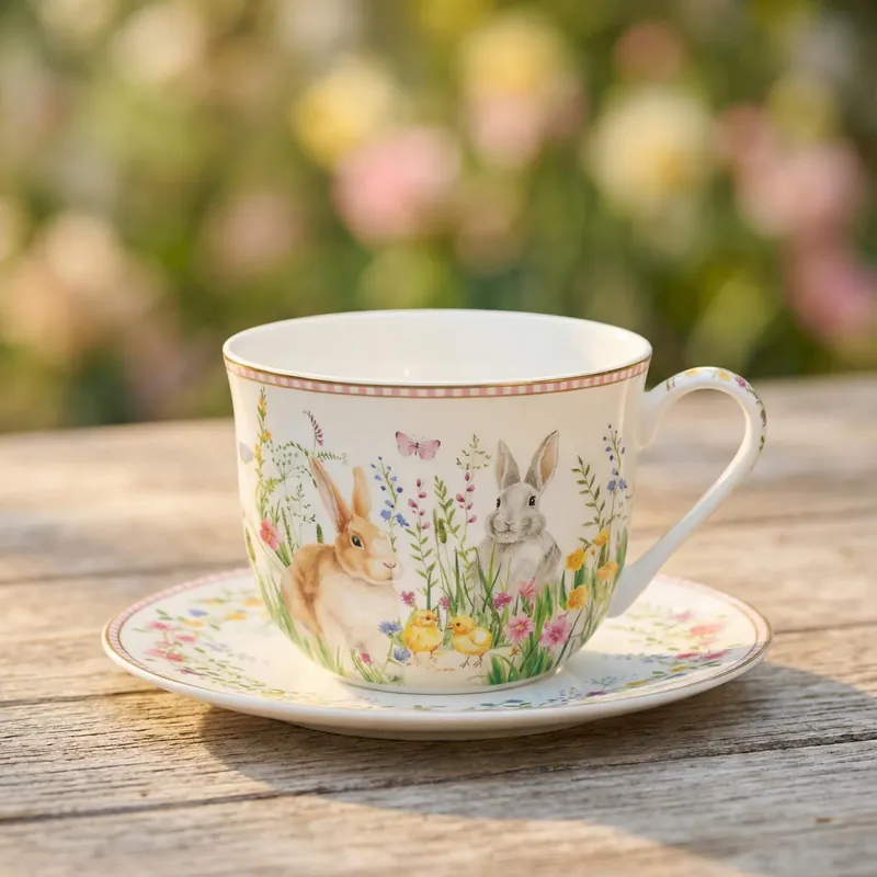 Filiżanka ze spodkiem z motywem zająców EASY LIFE 370 ml Oferta czasowa