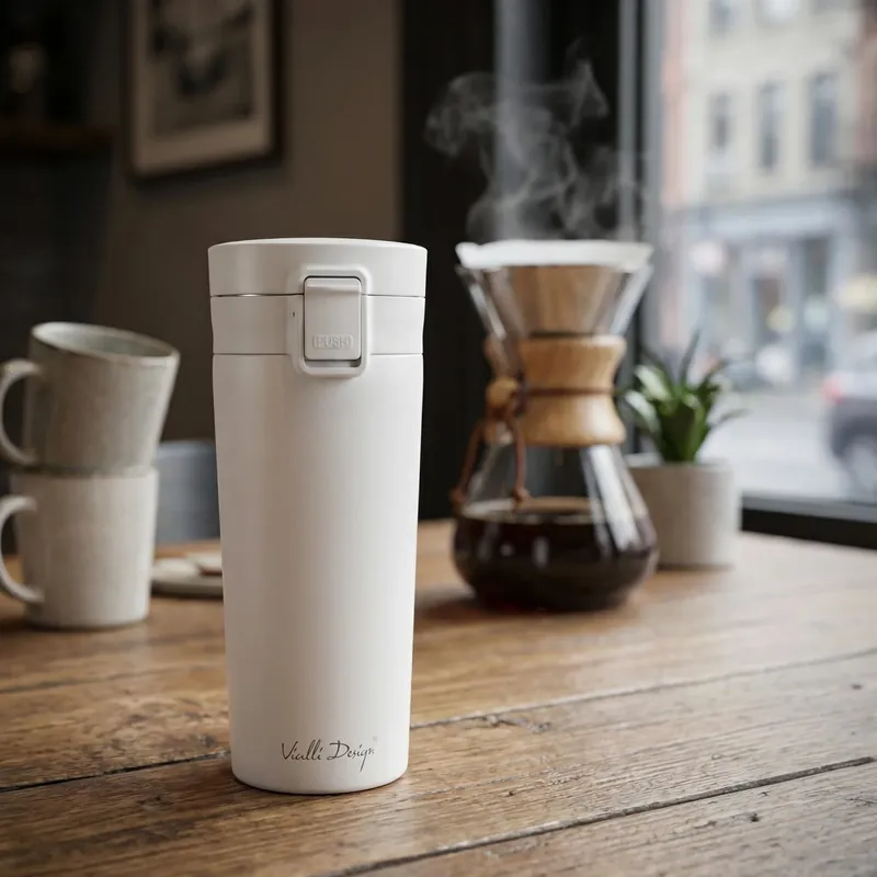 Wyprzedaż VIALLI DESIGN Fuori 400 ml biały - kubek termiczny ze stali nierdzewnej