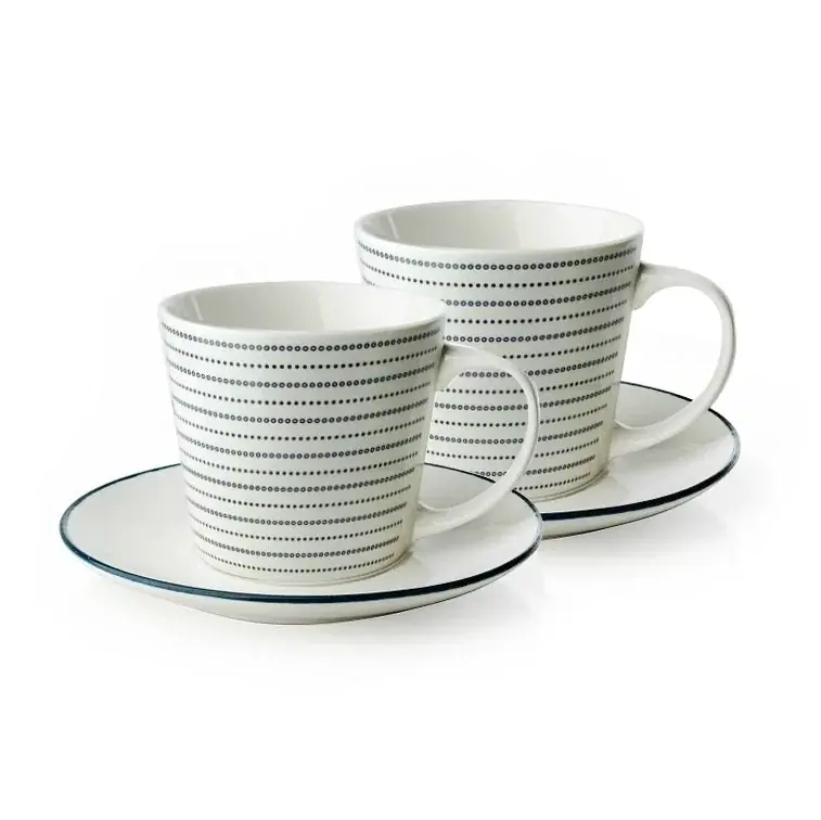 Zamów dziś Filiżanki do kawy i herbaty porcelanowe ze spodkiem PASKI BIAŁE 180 ml 2 szt.