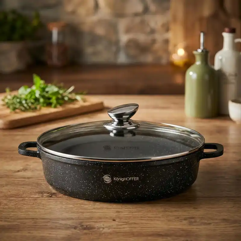 Promocja Patelnia głęboka z krótkimi uchwytami KONIGHOFFER Pollo Black 32 cm
