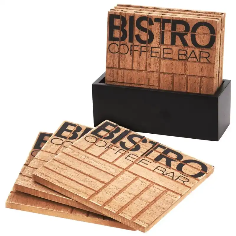 Niska cena Podkładki pod kubek z płyty MDF ze stojakiem BISTRO 5 szt.