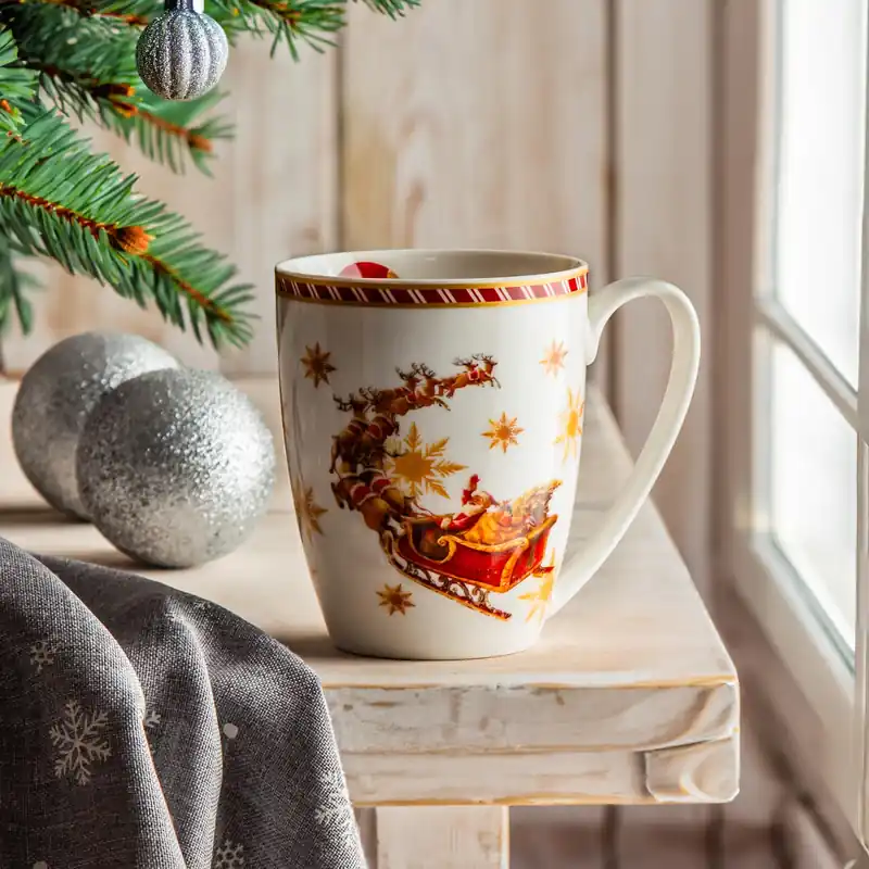 Kubek świąteczny porcelanowy DUO SANTA ON SLEIGH 350 ml Wyprzedaż