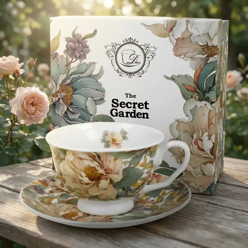 Taniej Filiżanka do do kawy i herbaty porcelanowa ze spodkiem DUO THE SECRET GARDEN PEONY 250 ml
