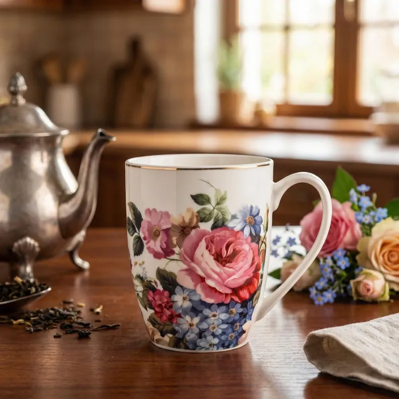 Niska cena Kubek porcelanowy ALTOM DESIGN RÓŻA 350 ml kremowy