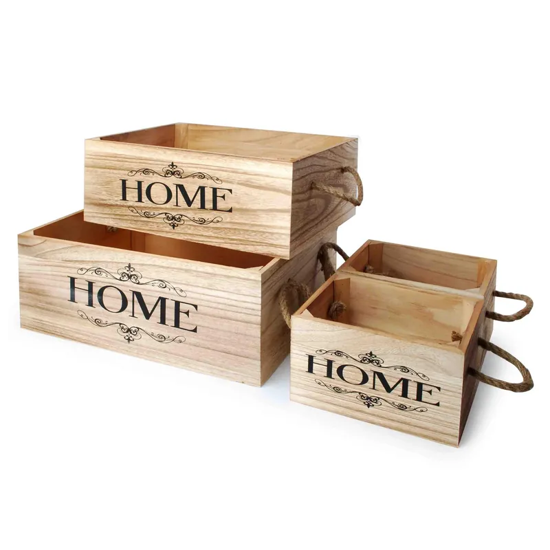 Skrzynki drewniane ozdobne HOME BRĄZOWE 4 szt. Nowość