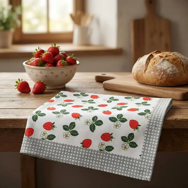 Najlepsza cena Ręcznik kuchenny bawełniany JEDEKA GRECJA TRUSKAWKI SZARY64 x 50 cm