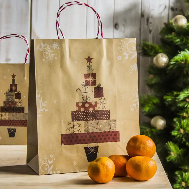 Szybka dostawa Torebka na prezenty świąteczna papierowa CHOINKA 32 x 26 cm