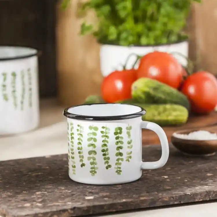SILESIA RYBNIK Eukaliptus Mug 0,45 l biały - kubek emaliowany Najlepsza cena