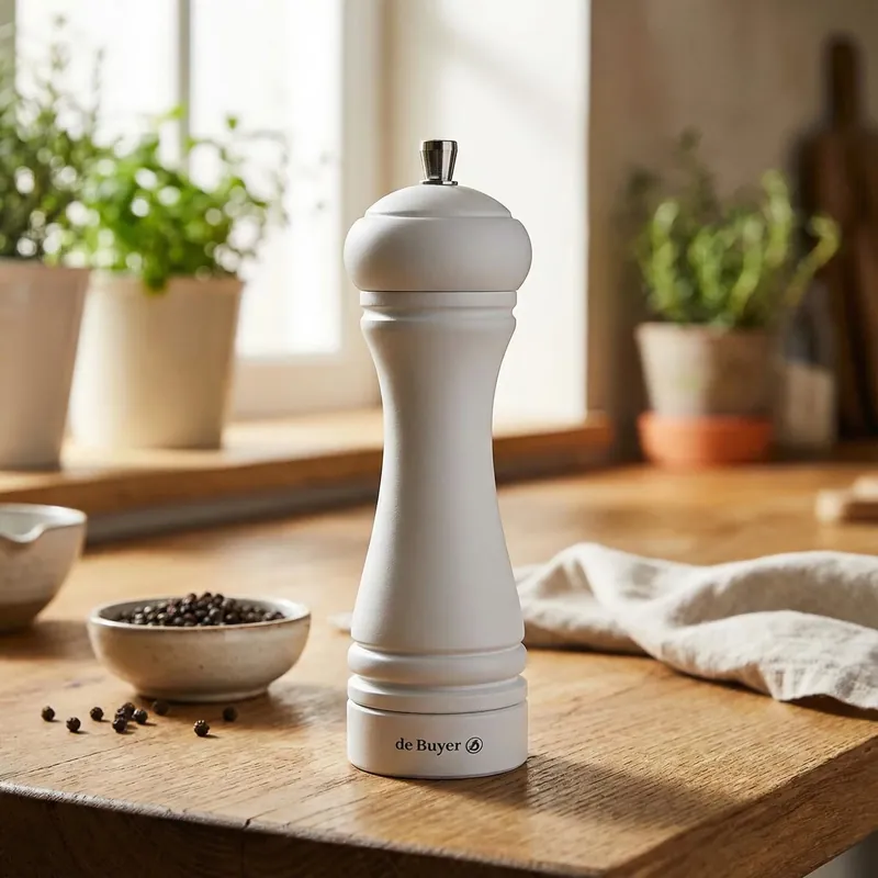 Zamów teraz DE BUYER Java 18 cm biały - młynek do pieprzu drewniany ręczny