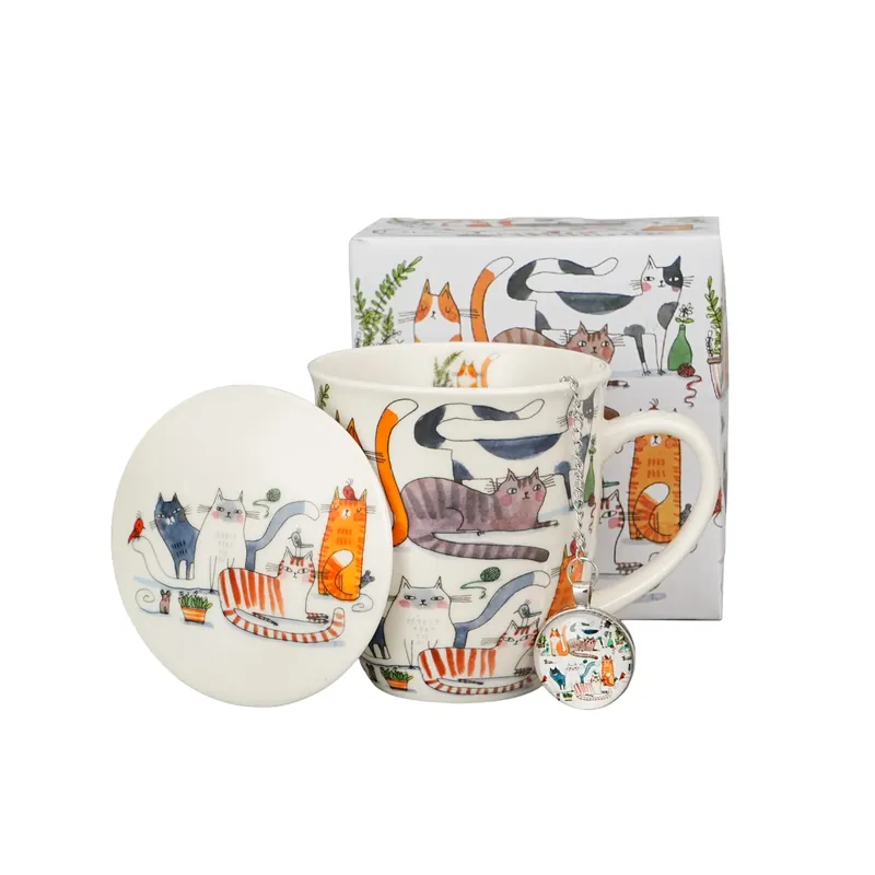 Kubek porcelanowy z zaparzaczem z zawieszką DUO ANIMALS KOCI ŚWIAT LENIWE KOTY 400 ml Do wyczerpania zapasów