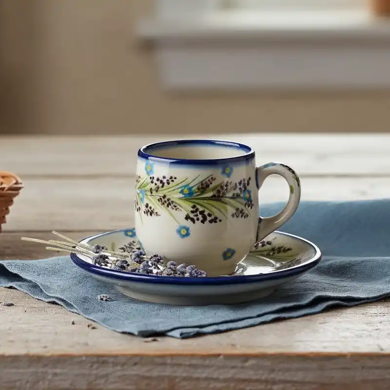 Łatwy zwrot Filiżanka do espresso 100 ml - wzór U1-A (Czerwony szafirek) - Moja Faktoria Bolesławiec
