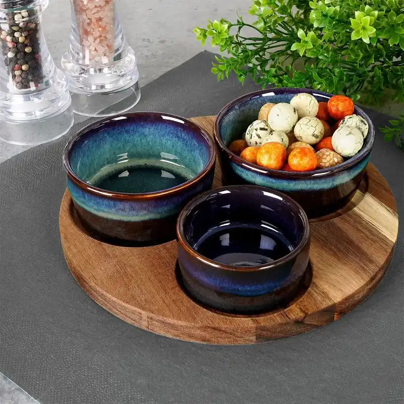 Wysoka jakość Miseczki do dipów i na przekąski ceramiczne na podstawce EXCELLENT HOUSEWARE 3 szt.