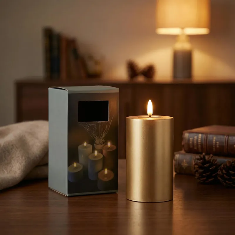 Nowość Świeca LED na baterie 2xAA DAILY INTERNATIONAL HOME 7 x 12,5 cm złota