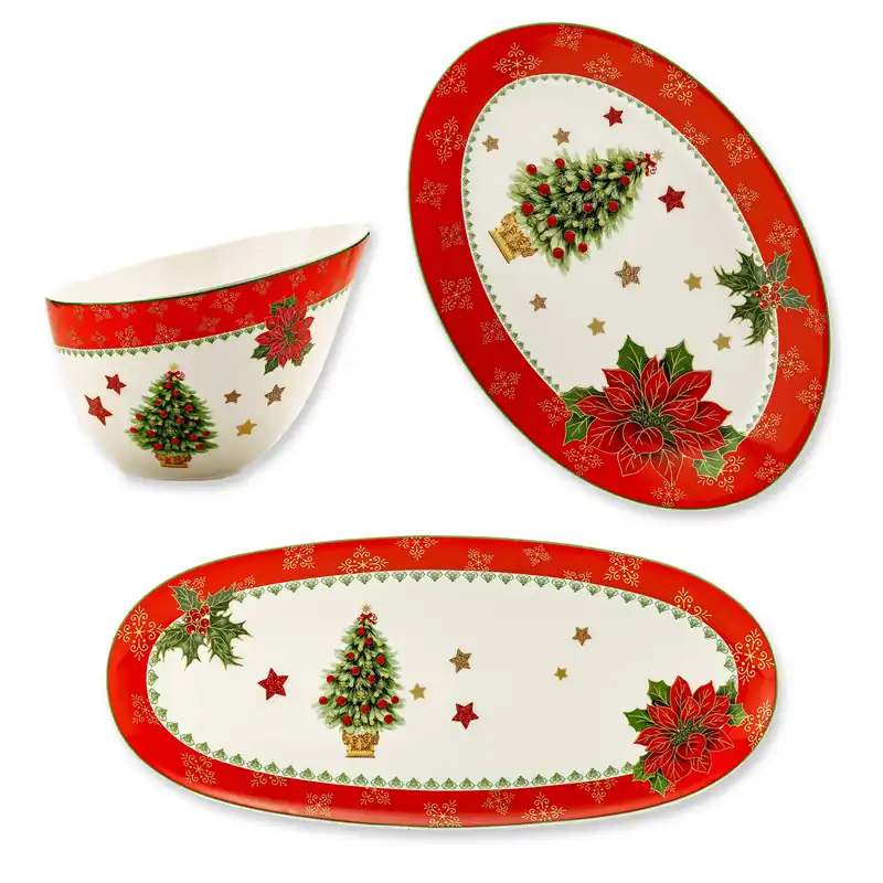 Wyprzedaż Półmiski porcelanowe z miską MERRY CHRISTMAS 3 szt.