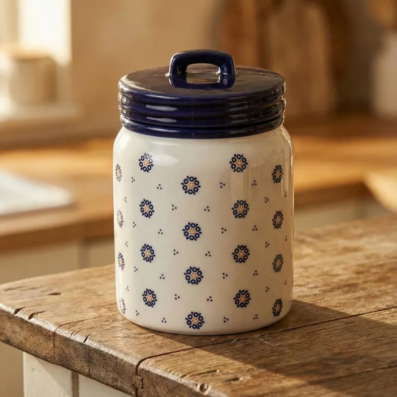 Pojemnik ceramiczny z pokrywką TADAR FOLKLOR KÓŁKA KREMOWY 0,9 l Cena promocyjna
