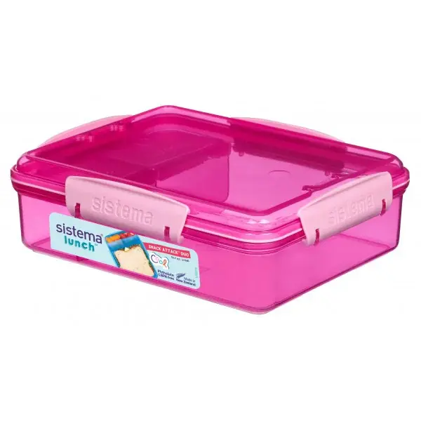 Promocja SISTEMA Lunch Snack Attack Duo 0,975 l różowy - lunch box / śniadaniówka plastikowa trzykomorowa