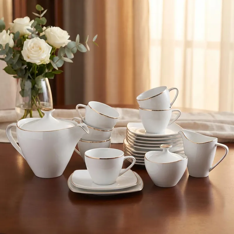 Serwis kawowy porcelanowy MARIAPAULA MODERNA GOLD na 6 osób (21 el.) Nowość