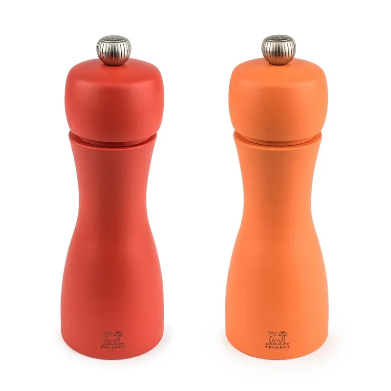 PEUGEOT Tahiti Duo 15 cm 2 szt. czerwono-pomarańczowe - młynki do pieprzu i soli drewniane ręczne Tani