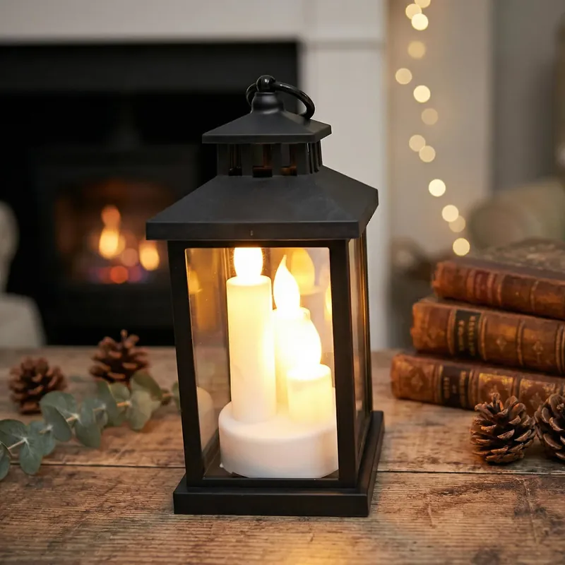 Dostępne od ręki Lampion z 3 świecami LED DAILY INTERNATIONAL HOME 10 x 21 cm czarny