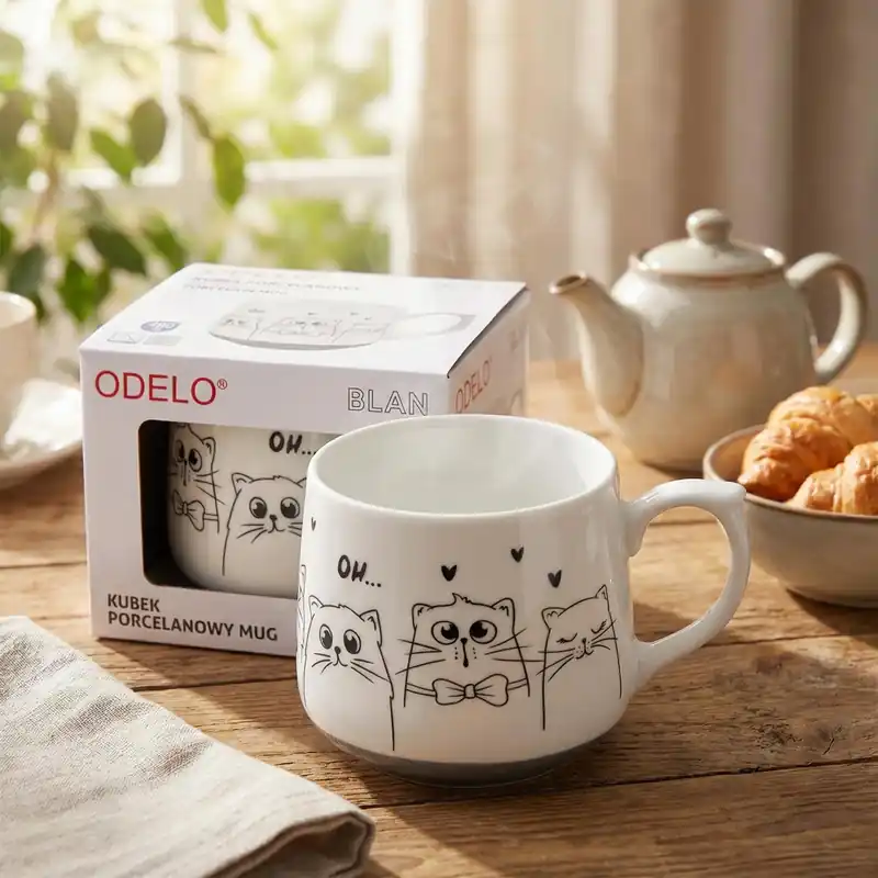 Kubek porcelanowy ODELO BLAN koty 480 ml Niska cena