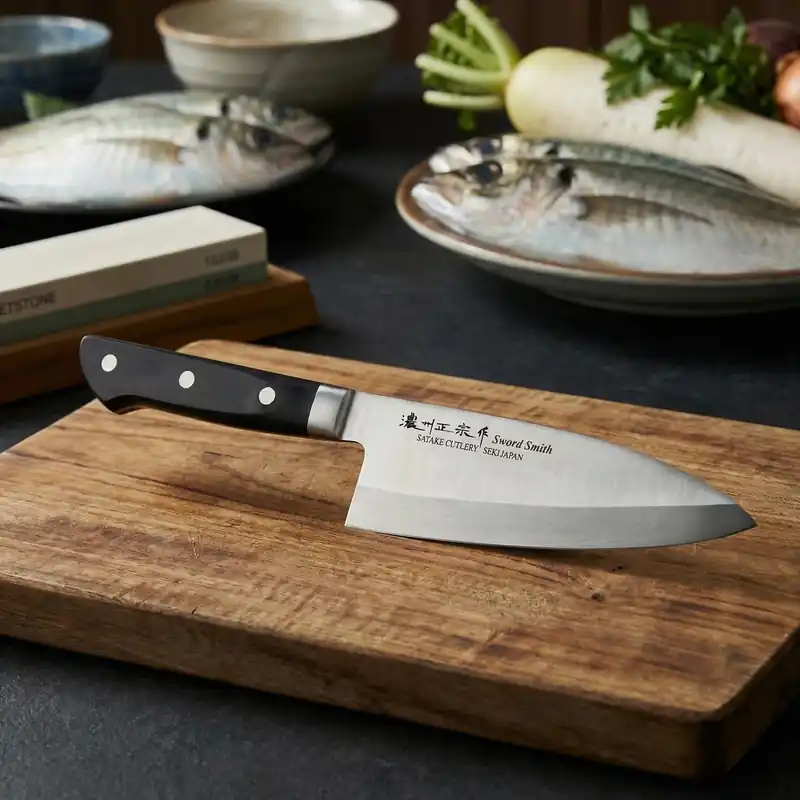 SATAKE Satoru 16 cm czarny - nóż japoński Deba ze stali nierdzewnej Premium