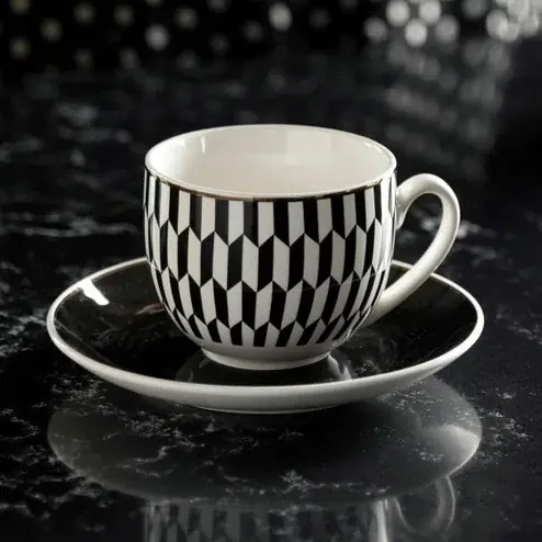 Bestseller Filiżanka do kawy i herbaty porcelanowa ze spodkiem FLORINA BLACK AVENUE CHANELLA 240 ml