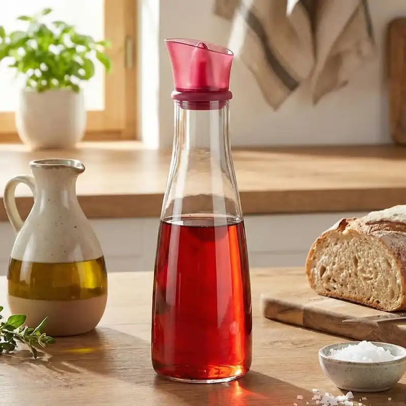 Nowość TESCOMA Vitamino 0,5 l różowa - butelka na oliwę i ocet szklana z dozownikiem