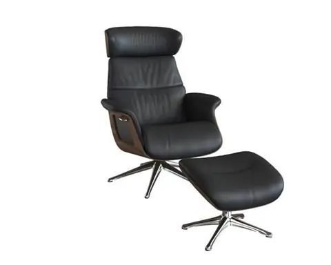 Popularny ZESTAW FOTEL CLEMENT MEDIUM Z PODNÓŻKIEM WALNUT / LEATHER SAVOY PLATIN BLACK | FLEXLUX